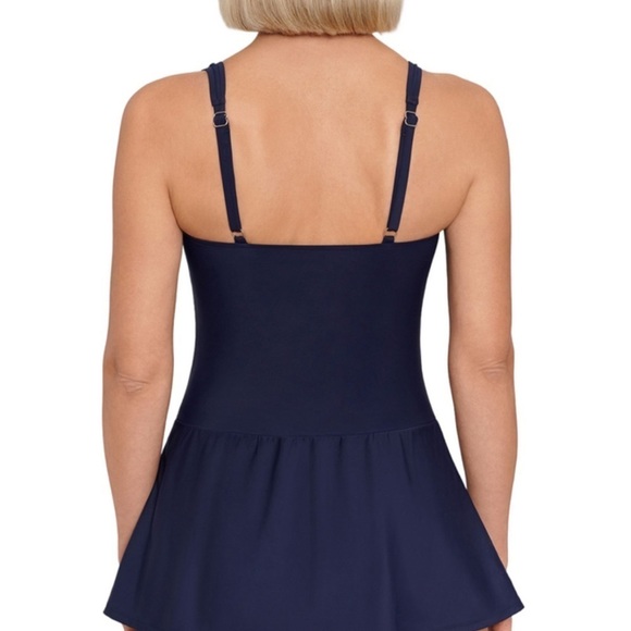 Swim Solutions Women's Colorblocked Tummy-Control Swimdress shirred front 14 - Picture 3 of 11